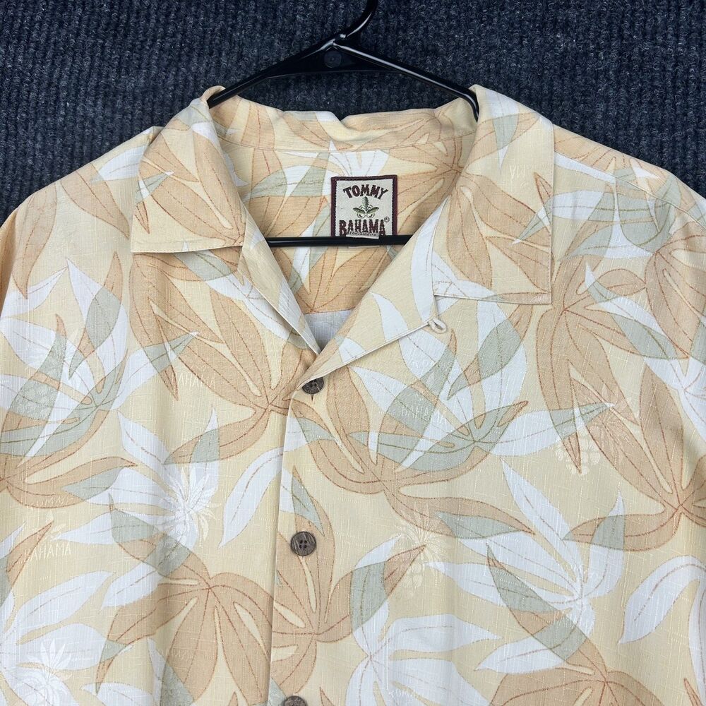 Tommy Bahama 100% Silk Hawaiian Short Sleeve Orange Shirt Mens Size Large